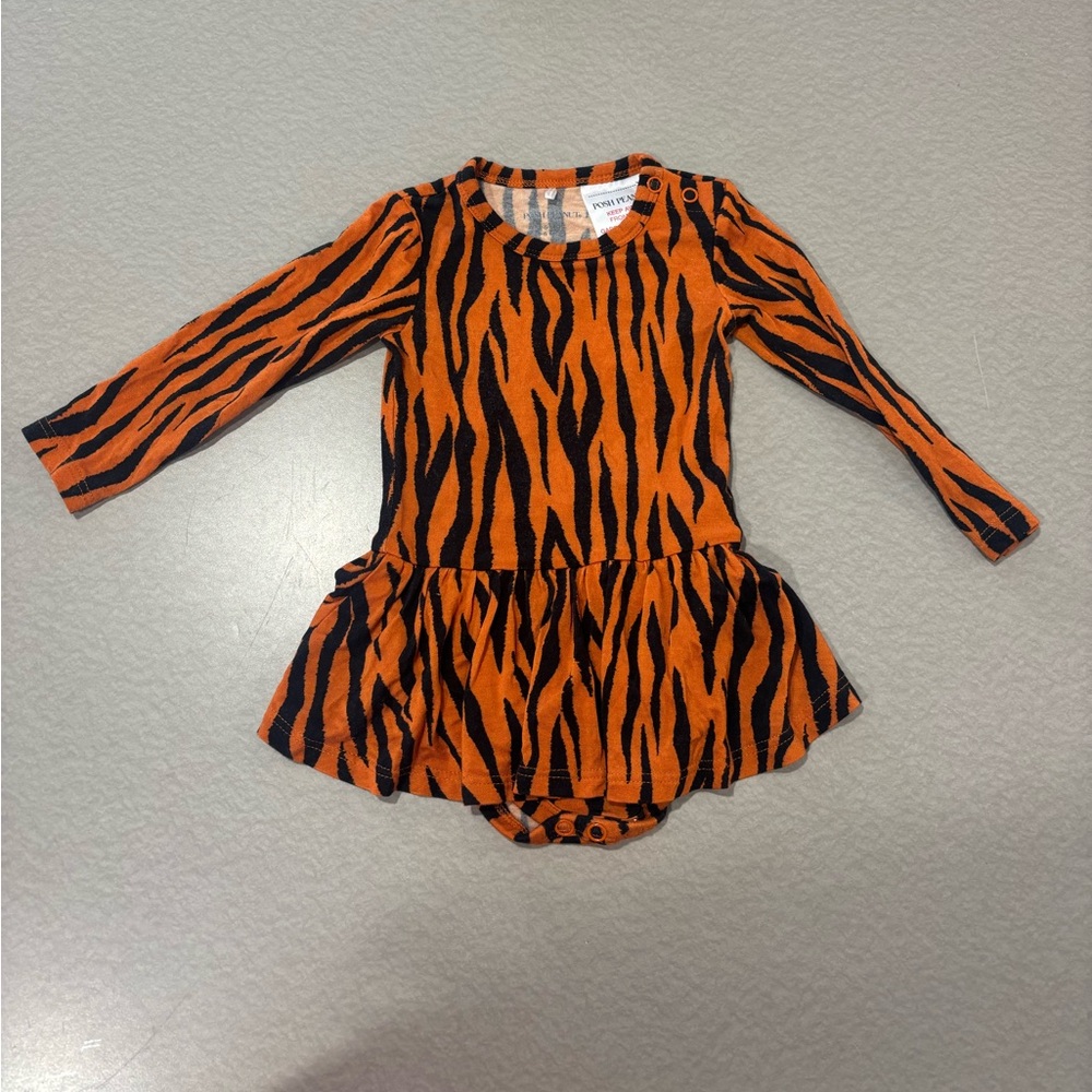 Posh Peanut Orange and Black Tiger Print Baby Dress